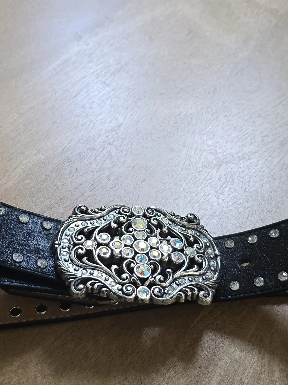 Tony Lama Size 36 Black Leather Bling Belt | Rhinestone Cross Buckle C50423 - Picture 5 of 11